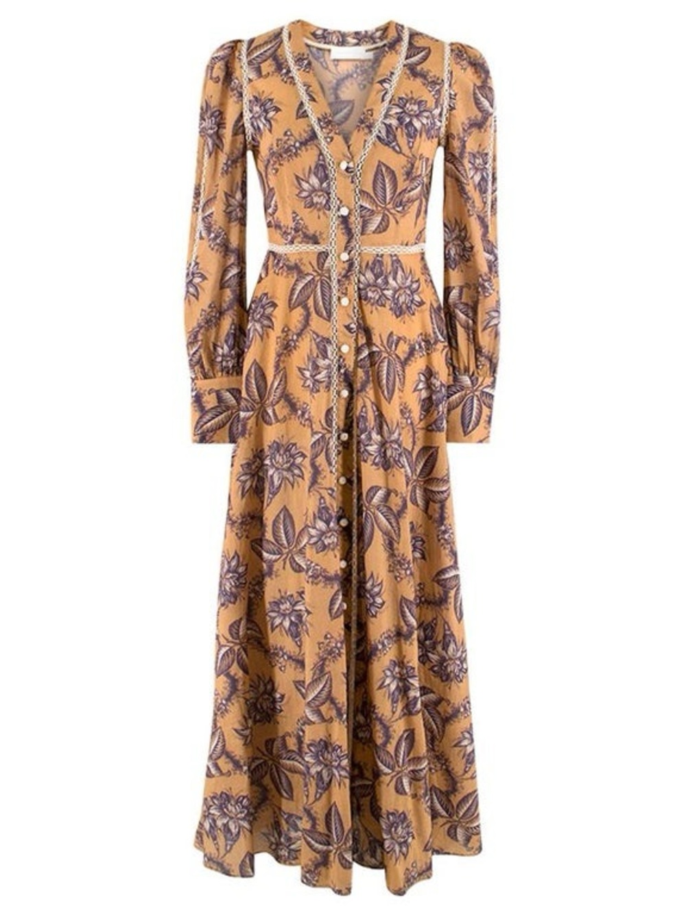 Zimmermann Castile Button Up Long Dress in Mushroom Floral Size 0